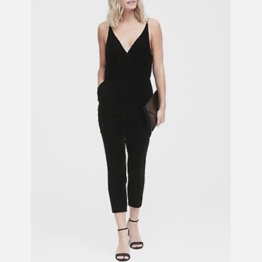 Banana Republic Black Velvet V-Neck Strappy Jumpsuit